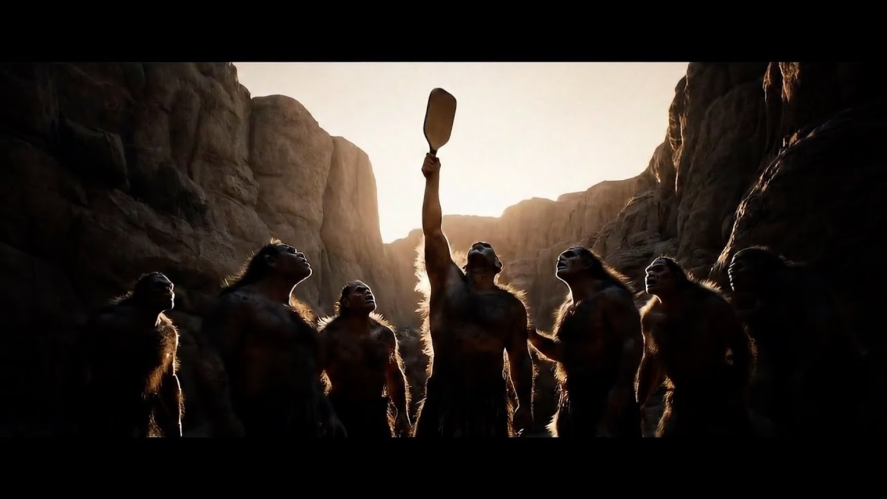 Scene from The First Pickleball Match in Human History, a mockumentary reenactment set in 12,000 B.C.