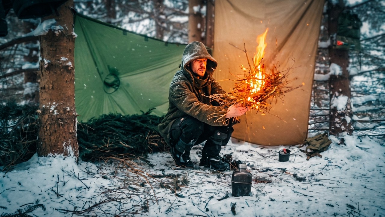 Survival Overnight In A Snowstorm - No Sleeping Bag, No Tent.