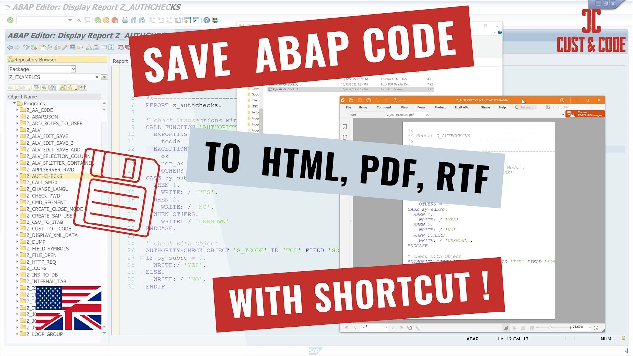 Save ABAP Code with Shortcut to HTML, PDF or RTF [english]