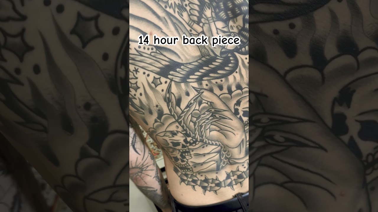 Completed in 14 hours! Instagram: @danielpap #tattoo #Backpiece #traditionalbacktattoo #fallenangel