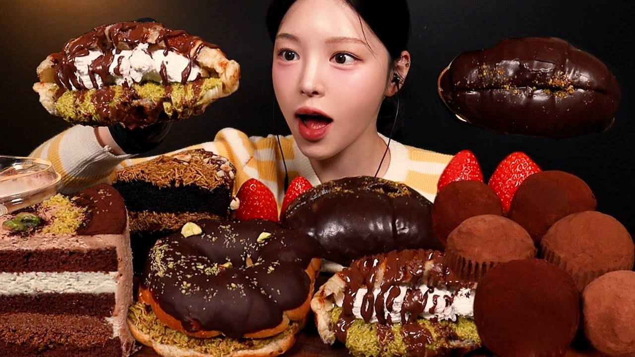 SUB)두쫀쿠 먹방!🧆두바이와플 초코케이크 도넛 소금빵까지 두바이디저트특집 Dubai Chocolate Dessert Mukbang Asm