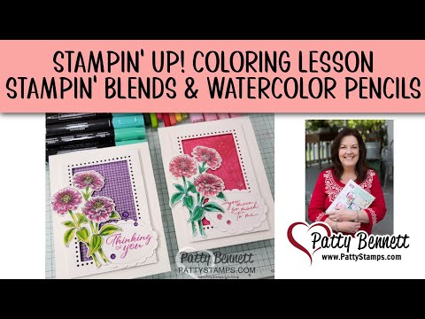 Use Stampin' Blends markers with Watercolor Pencils: Zinnia cards by Patty Bennett