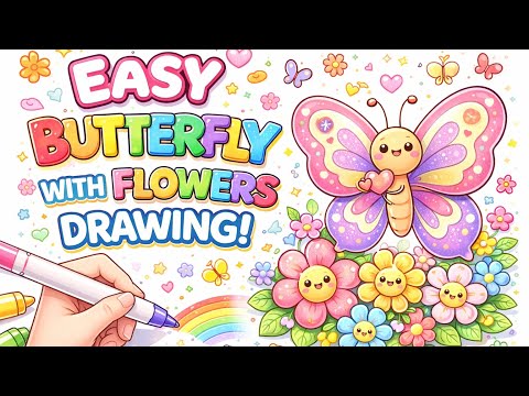 ✨Easy butterfly with flowers drawing for kids #Magic palette dolls 🎀