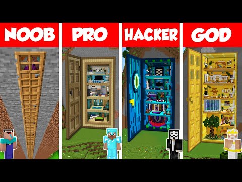 Minecraft NOOB vs PRO vs HACKER vs GOD: GIANT DOOR HOUSE BUILD CHALLENGE - Animation
