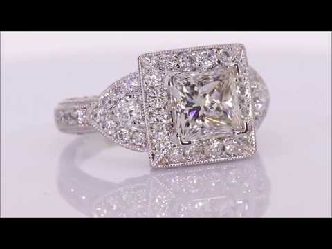 3.13 ctw Diamond Engagement Ring - Princess Cut F VS2 | BigDiamondsUSA