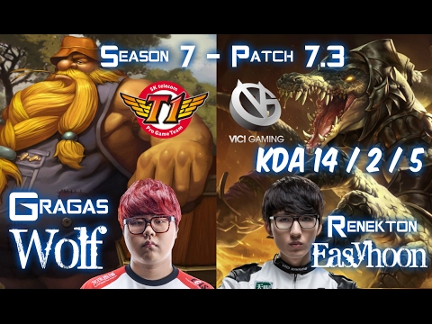 VG Easyhoon RENEKTON vs SKT T1 Wolf GRAGAS Top - Patch 7.3 KR Ranked