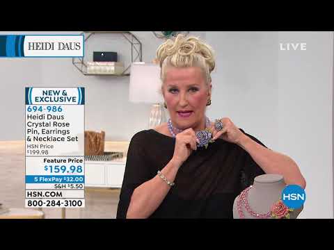 Heidi Daus Crystal Rose Pin, Earrings and Necklace Set