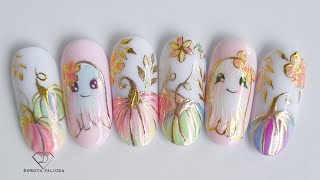 Super cute Halloween Nail Art tutorial for you. Chrome Halloween nail art with pumpkin and ghost.