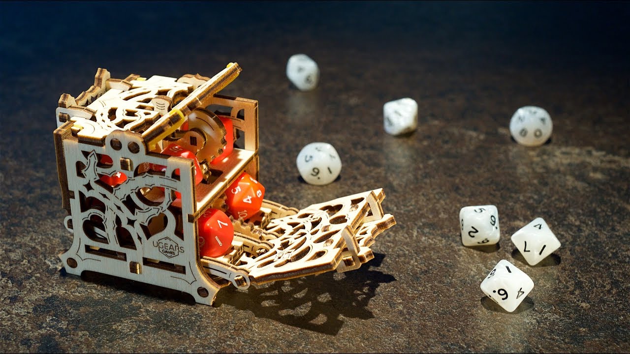 Ugears 3D dřevěné mechanické puzzle Schránka na kostky