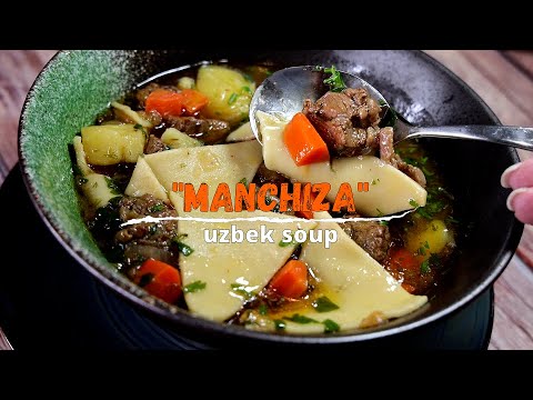 Uzbek Soup "Manchiza" with triangular dumplings.