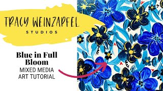 Bold Blue Florals (Easy Acrylic Painting Art Journal Tutorial)