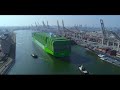 Biggest container ship  in the world (EVER ACE) filmed by helicopter.