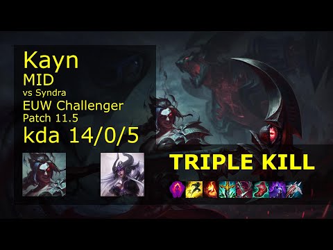 Kayn vs Syndra Mid - EUW Challenger 14/0/5 Patch 11.5 Gameplay