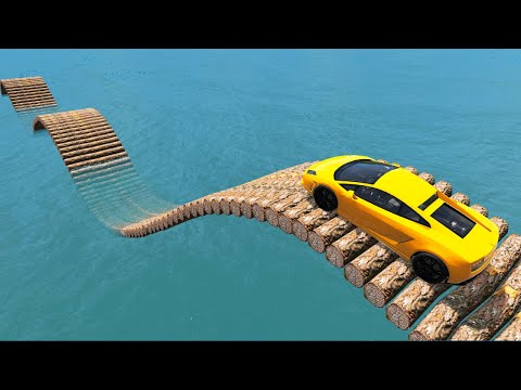 Impossible Log Wave Bridge Crossing Cars Vs Deep Water - BeamNG.Drive