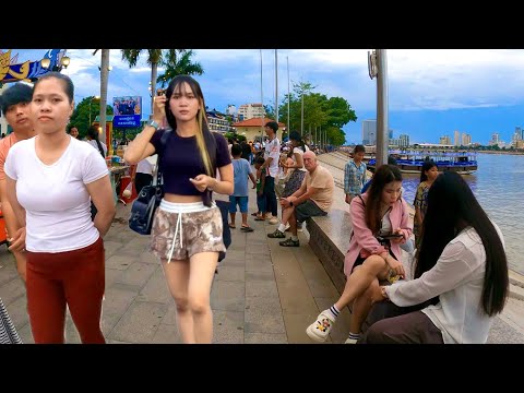 Phnom Penh Walking Tour 4K 2025! - Exploring Cambodia Street Food at Riverside