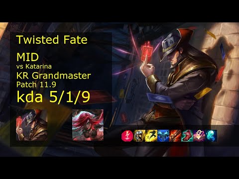Twisted Fate Mid vs Katarina - KR Grandmaster 5/1/9 Patch 11.9 Gameplay // [롤] 트위스티드 페이트 vs 카타리나 미드