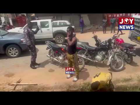 Police direct motor riders (not offenders) to assist in NADMO’s flood-control operation in Ofankor.
