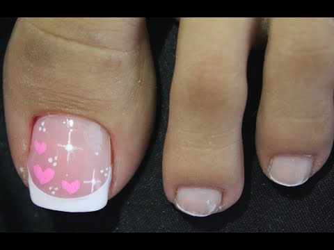 DISEÑO DE UÑAS PARA PIES FRANCES CON CORAZONES – FRENCH NAIL ART – HEARTS NAIL ART – NLC
