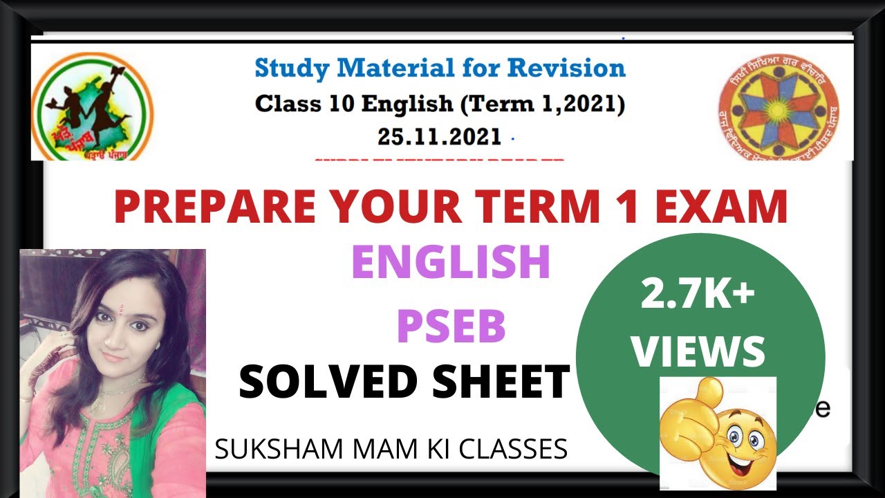 CLASS 10TH- ENGLISH REVISION SHEET BY PSEB 25TH NOV 2021