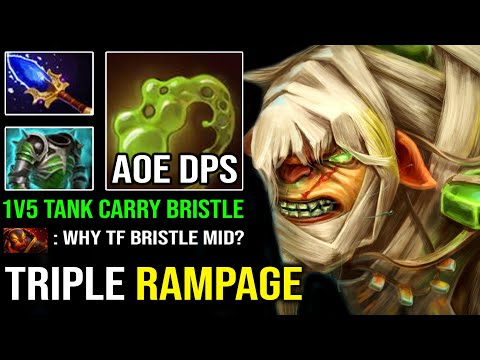 EPIC Triple RAMPAGE 1v5 Tank Carry Bristleback with Full Aghanim Max Quill Spray DPS Dota 2