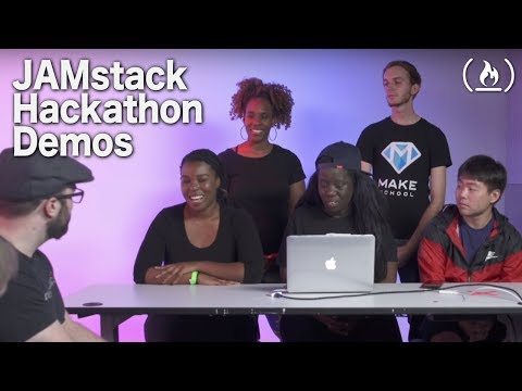 2018 freeCodeCamp JAMstack黑客馬拉松7強團隊的黑客馬拉松現場演示。 (Hackathon Live Demos from the 2018 freeCodeCamp JAMstack Hackathon top 7 teams)