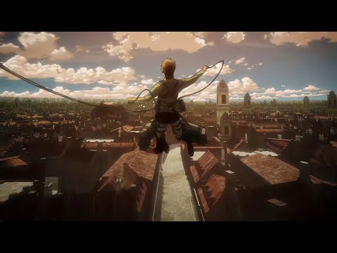 Eren and Mikasa flying with ODM gear; Eren transforms | Battle for Trost | Episode 11 | no subs | 4k