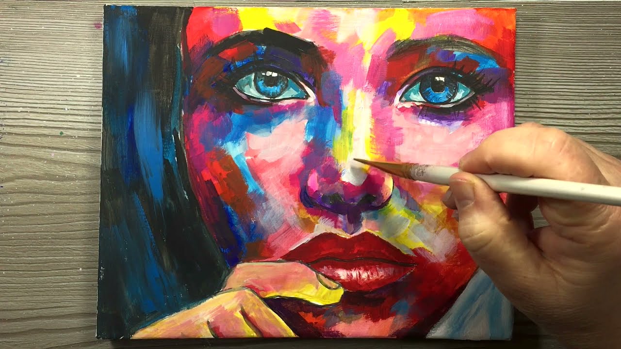 colorful portrait painting woman face by annac paints