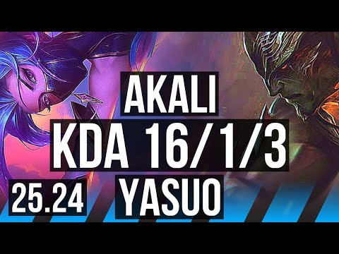 AKALI vs YASUO (MID) | 16/1/3 | EUW Master | 25.24