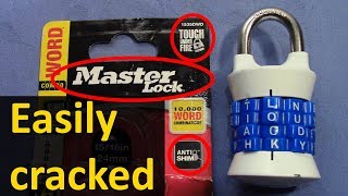 (picking 470) Decoded: Master Lock WORD Combo (4 wheels, model 1535DWD) - THIS LOCK IS A JOKE