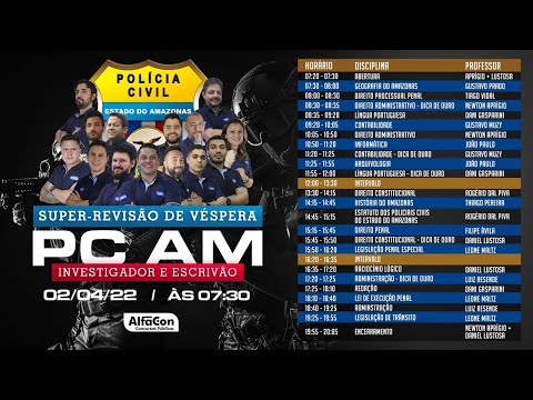 Revisão de Véspera - Polícia Civil do Amazonas para Investigador e Escrivão - AlfaCon
