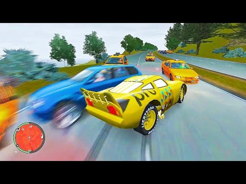 GTA IV Crazy Lightning McQueen Pro Yellow Car crash test mod Ep. 2