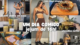 VLOG: jejum 16h, abrindo utensílios de cozinha, bolo de maçã integral, musculação em casa | FITNESS 