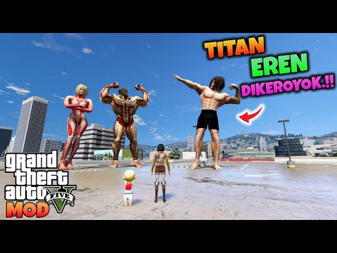 TITAN EREN DAN MIKASA DISERANG SAMA ARMOURED TITAN DAN FEMALE TITAN - GTA 5 MOD ULTRAMAN