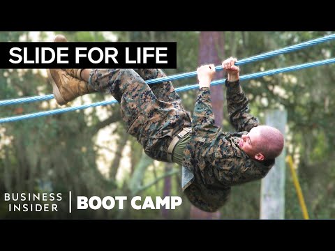 Part of a video titled The Toughest Obstacles Marines Face In The “Confidence Course” | Boot ...