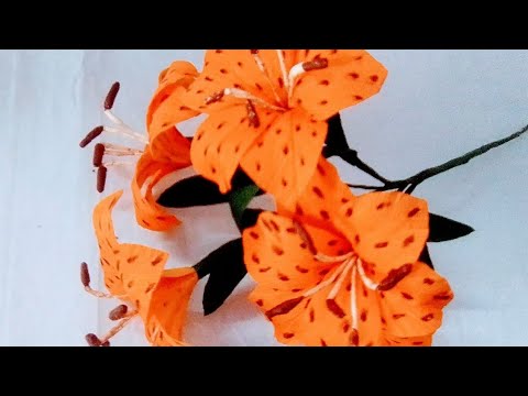 How to make Tiger Lily with crepe paper/How to make flower with crepe paper easy and simple