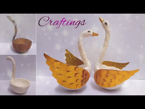 Swan🕊 craft DIY with waste materials, art from waste, craft from coconut shell, showpiece