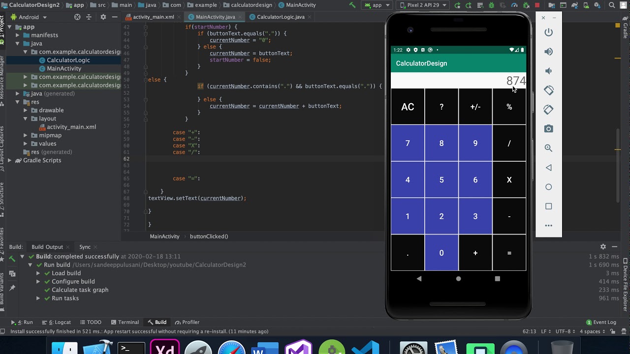 Designing and Implementing Calculator using Java Android Studio Part - 3 | By Sandeep Reddy Pulusani