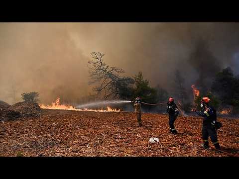 Video Thumbnail: Hubschrauber und Feuerwehr bekämpfen raschen Waldbrand bei Athen