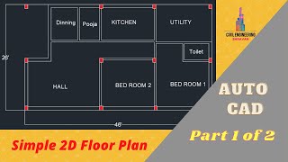 Draw simple 2D floor plan in auto cad software | civil engineering | auto cad | floor plan |