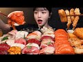 Sushi Party Tuna Shrimp Salmon Sashimi And Fried Shrimp Mukbang ASMR