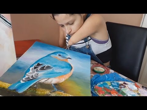 Artist Without Hands Paints Bluebird