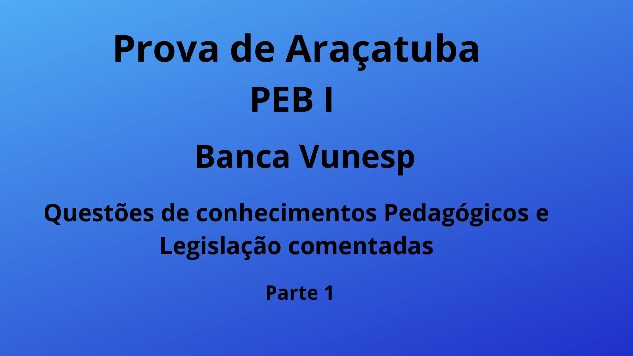 Prova de Araçatuba - PEB I - Banca Vunesp - Questões  de  Conhecimentos Pedagógicos e Legislação.