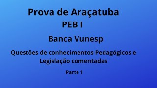 Prova de Araçatuba - PEB I - Banca Vunesp - Questões  de  Conhecimentos Pedagógicos e Legislação.