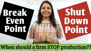 Ch 4.12 Shut down point - Break Even Point - When should a firm shutdown - Economics - CA Foundation
