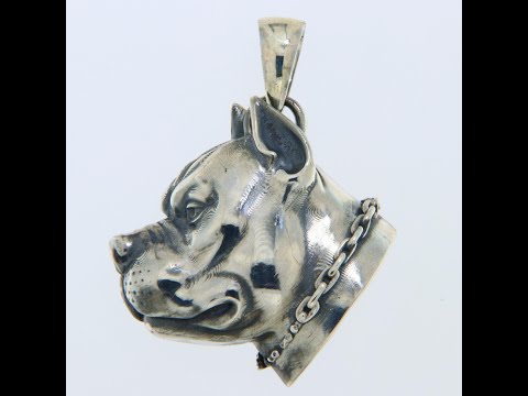 Pandantiv Argint 925 Oxidat Pitbull Head - Forta si Atitudine