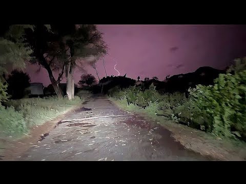 Driving on the ghost road at night in extremely heavy rain and storm part 2