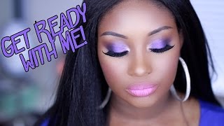 Get Ready with Me | Deep Purple Smokey Eye + Styling Best Kinky Straight Lace Wig | Makeupd0ll