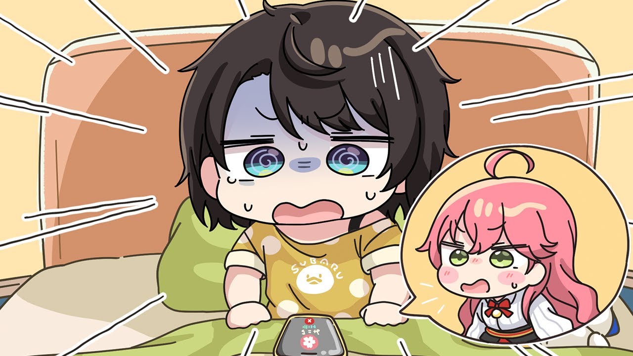 【手描き】大寝坊してしまい、みこちに電話で起こされるスバル【大空スバル/さくらみこ/ホロライブ切り抜き/もちみこ】