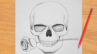 How to Draw Skull with roses Easy || Pencil Drawing for Beginners