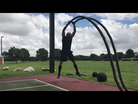 Battle rope squat jump w/slam